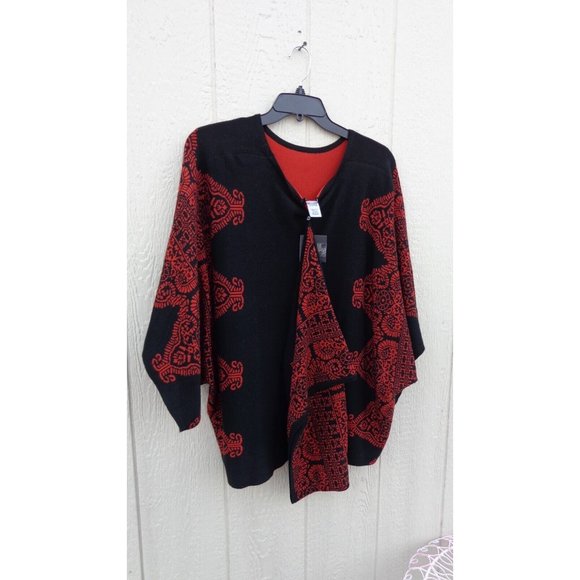 John Mark Jackets & Blazers - John Mark Rust Black Pullover Poncho W Extra Scarf Platinum 2X 3X NWT $129